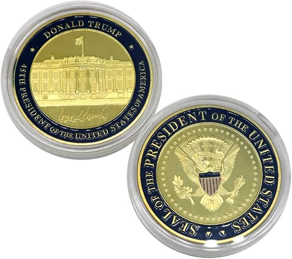 5 Pack Donald Trump Gold Plated Coin, Seal of The President Challenge Coins, Commemorative Gift with Case and Stand