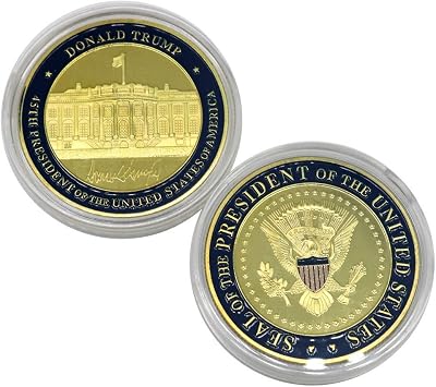 5 Pack Donald Trump Gold Plated Coin, Seal of The President Challenge Coins, Commemorative Gift with Case and Stand