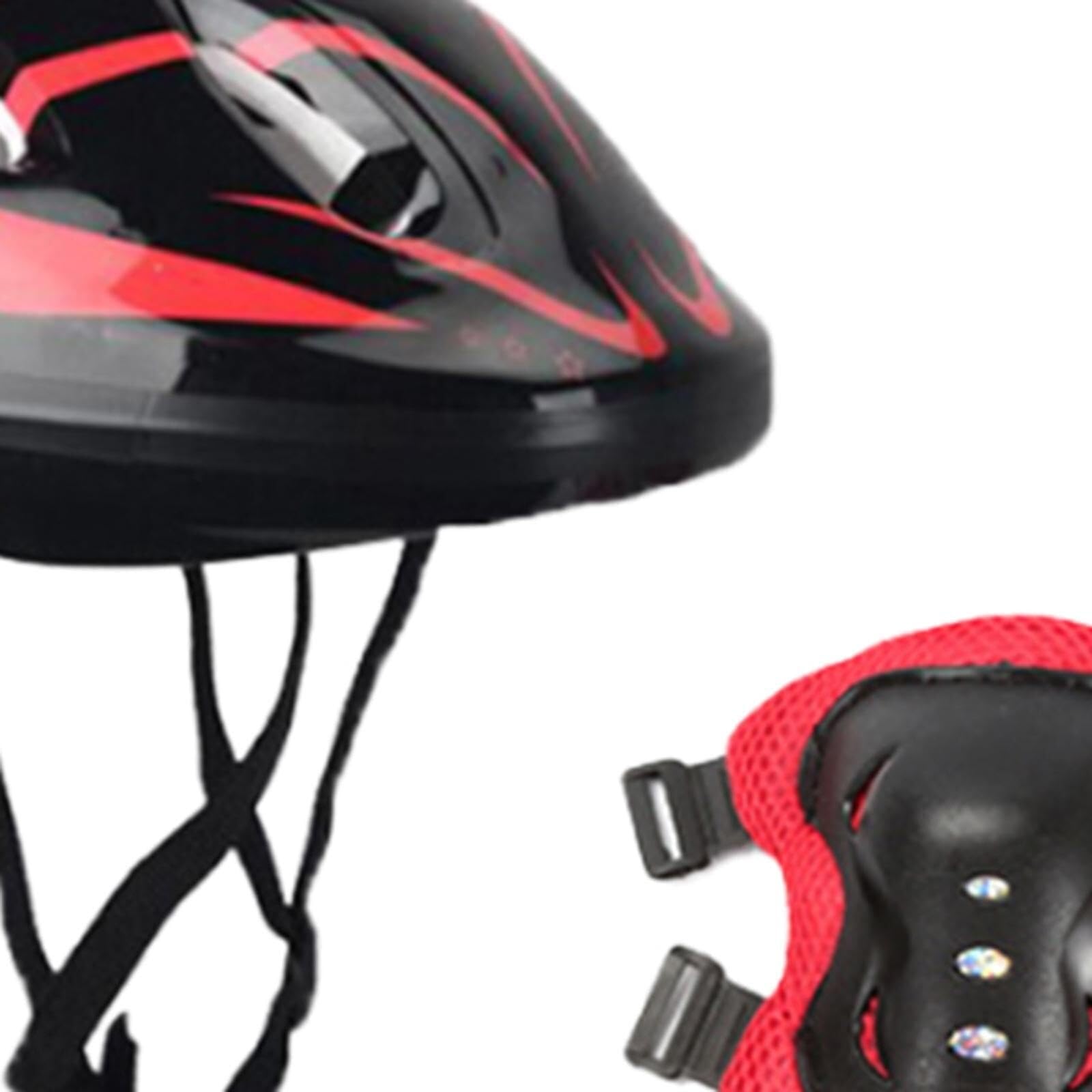 Niebieski kask rowerowy dla dzieci z ochraniaczami na kolana, łokcie i nadgarstki, oddychający, amortyzująca struktura pianki PCW, do jazdy na rowerze, jazdy na deskorolce (czarno-czerwony)