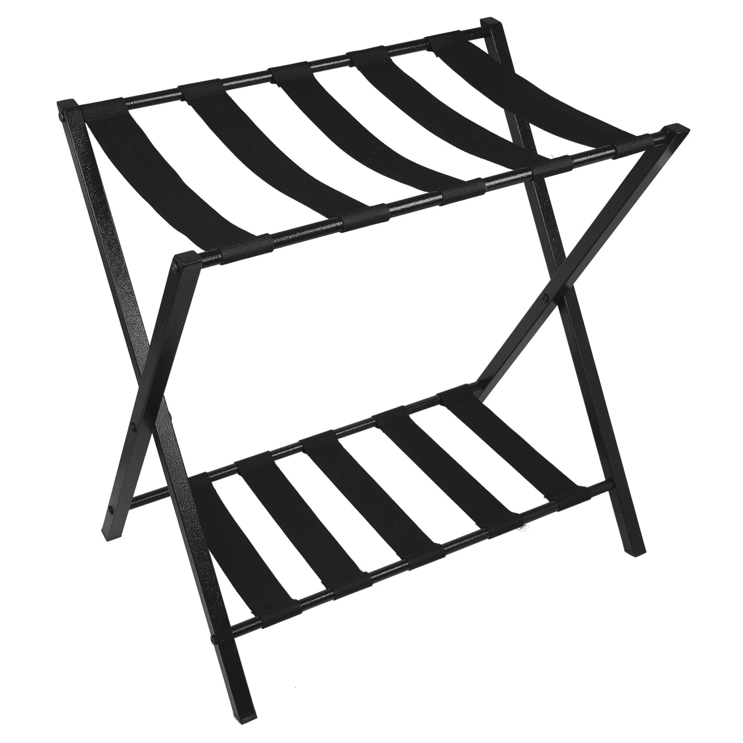 H-A 2 Tiers Metal Luggage Rack Foldable Suitcase Luggage Stand with shoe shelf for Home Bedroom Hotel 200lbs Capacity, Black