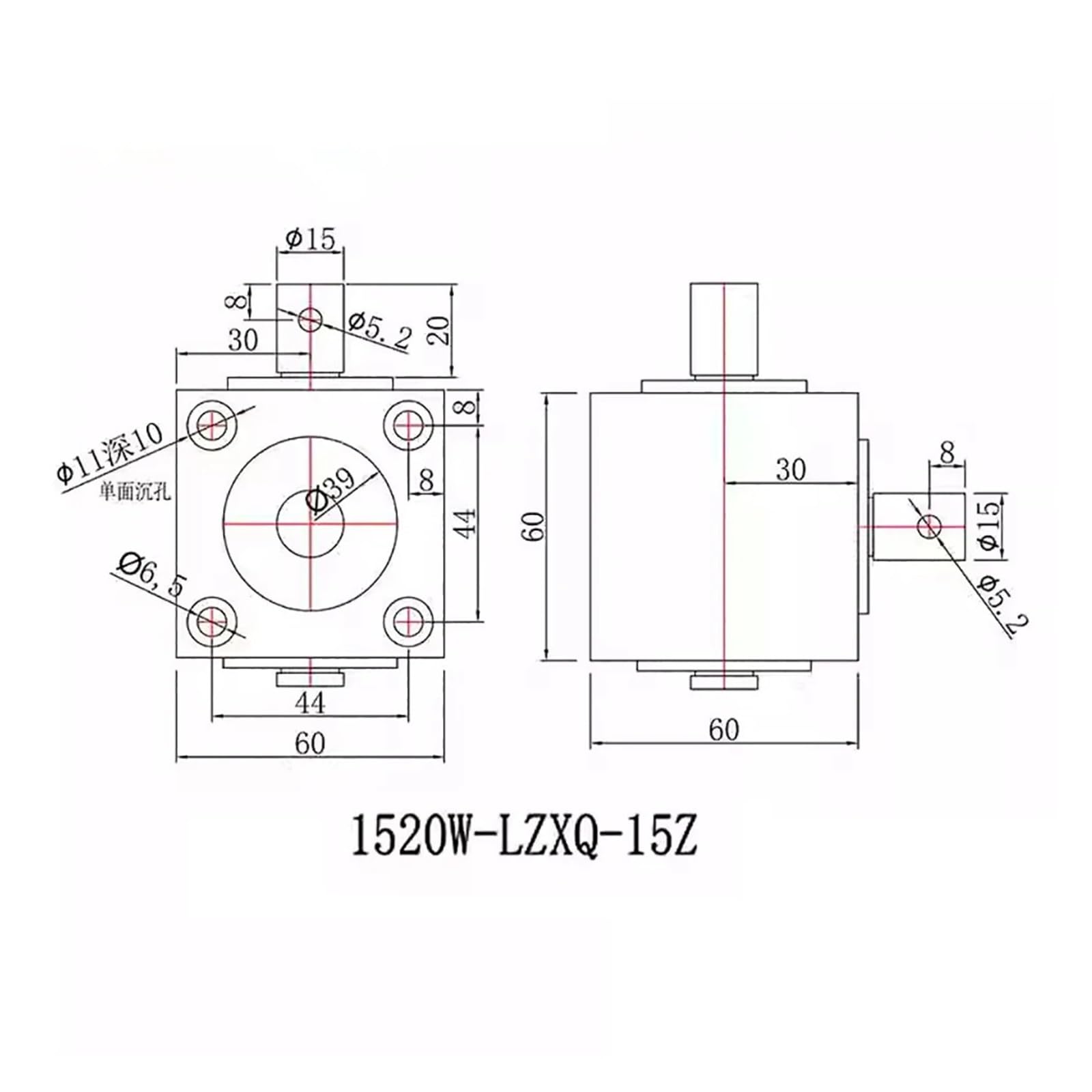 Vertikale Art rechtwinkliges Lenkgetriebe 1,5 M 20T 90 Grad Kommutator 15MM Durchmesser Doppelwelle 2000RPM 12Nm