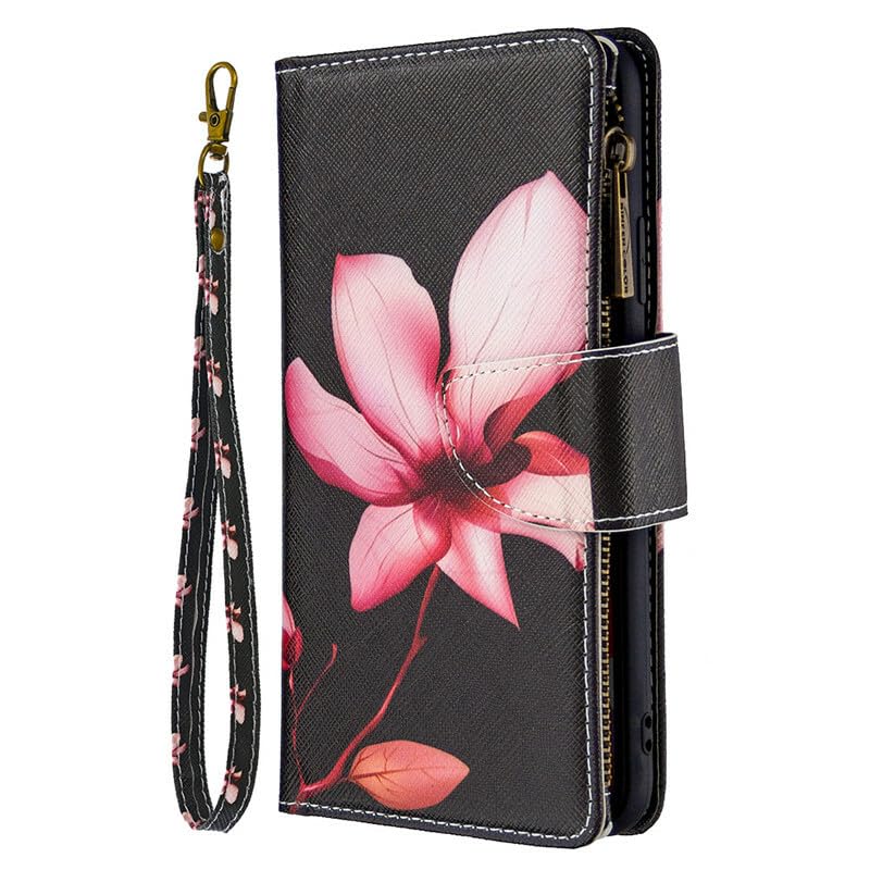 Étui portefeuille iPhone 12 Mini en cuir premium finitions soignées design lotus élégant