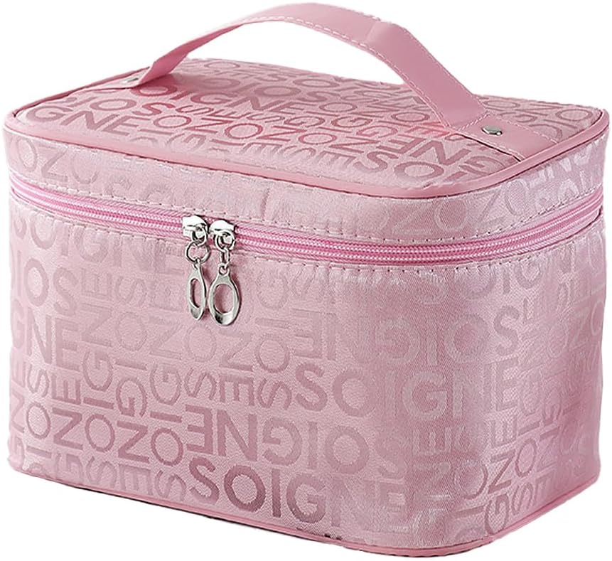 Wolpin Pink Makeup Organizer Pouch (22 x 16 x 15 CM) | Large Cosmetic Storage Toiletry Vanity Bag with Big Compartment Travel Makeup Brush Holder