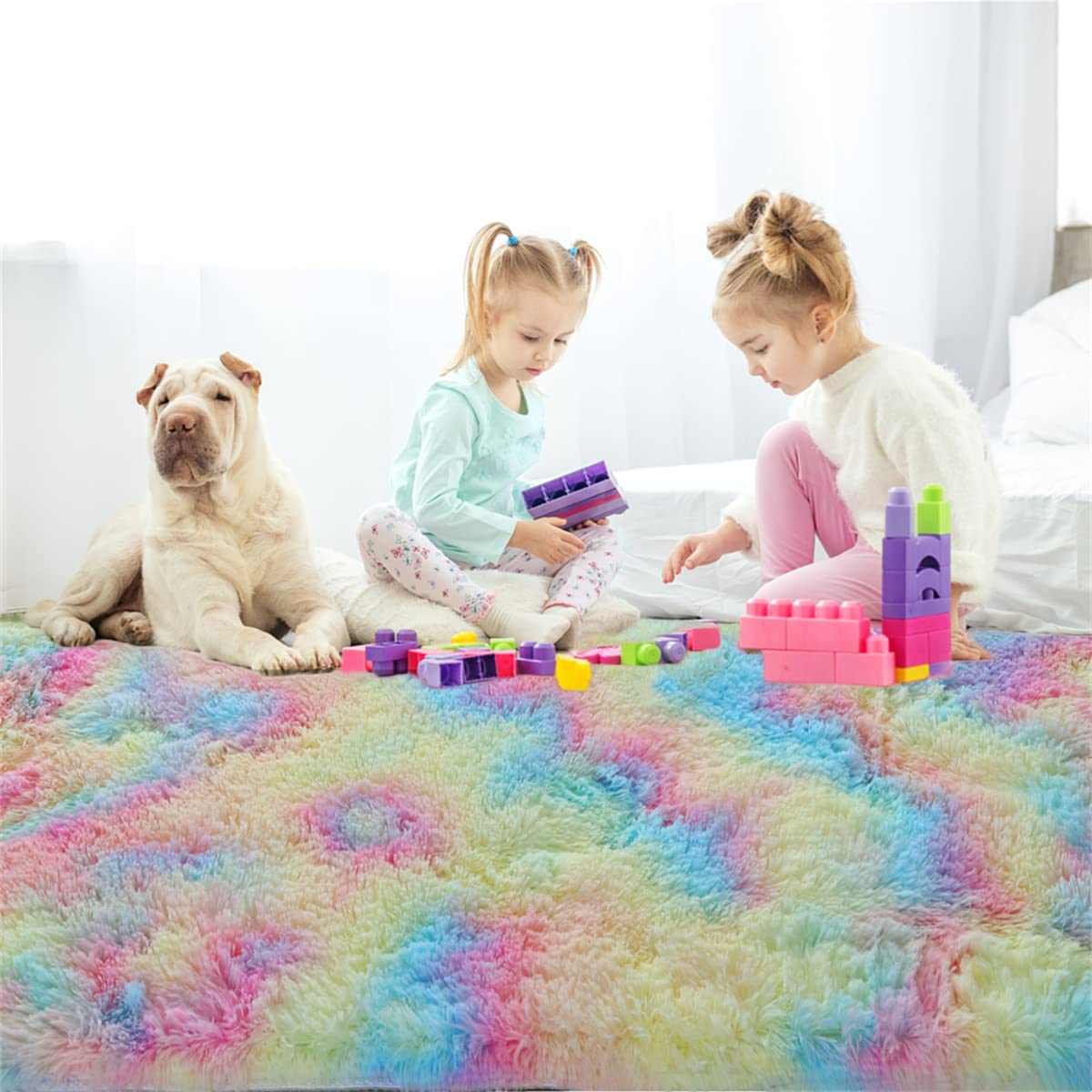 Tapis Chambre Tapis de Décoration Moelleux Shaggy Longues Soft pour Salon antidérapant for Bedrooms Living Kids Rooms Decor (Arc en Ciel, 160X200CM)