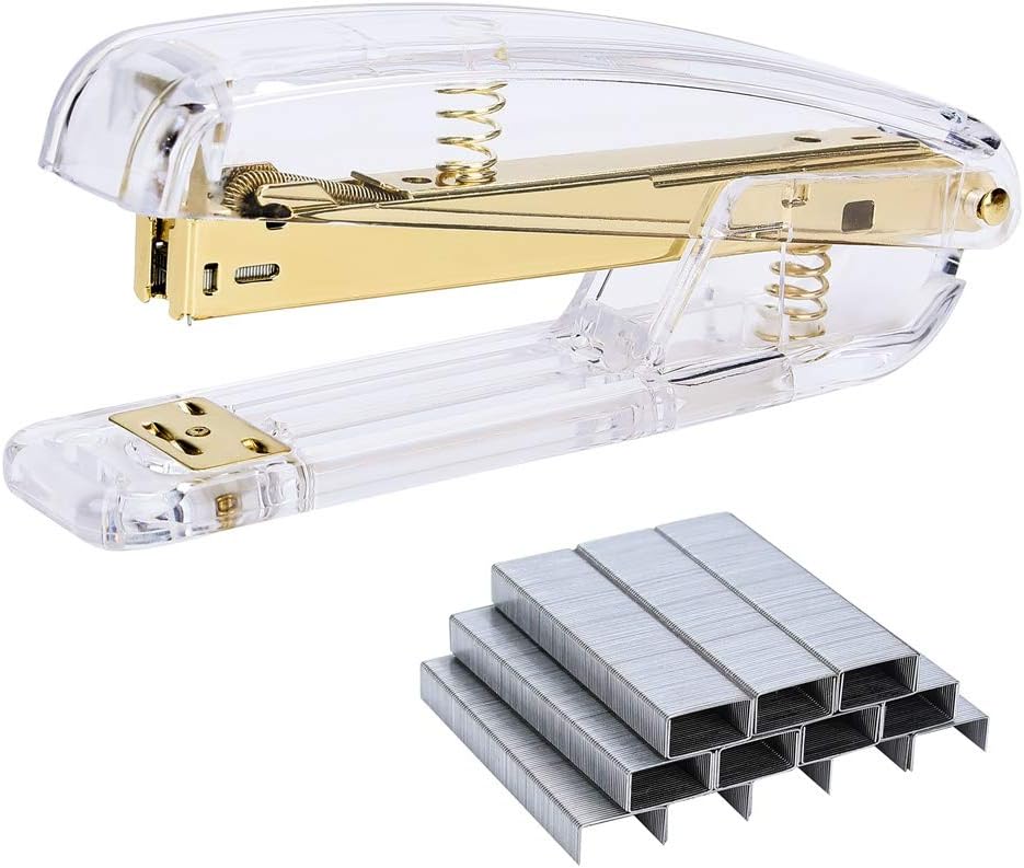 Gold Stapler Desktop Stapler with 1000 Pieces Silver Staples School Office Supplies Desk Accessory (Gold)