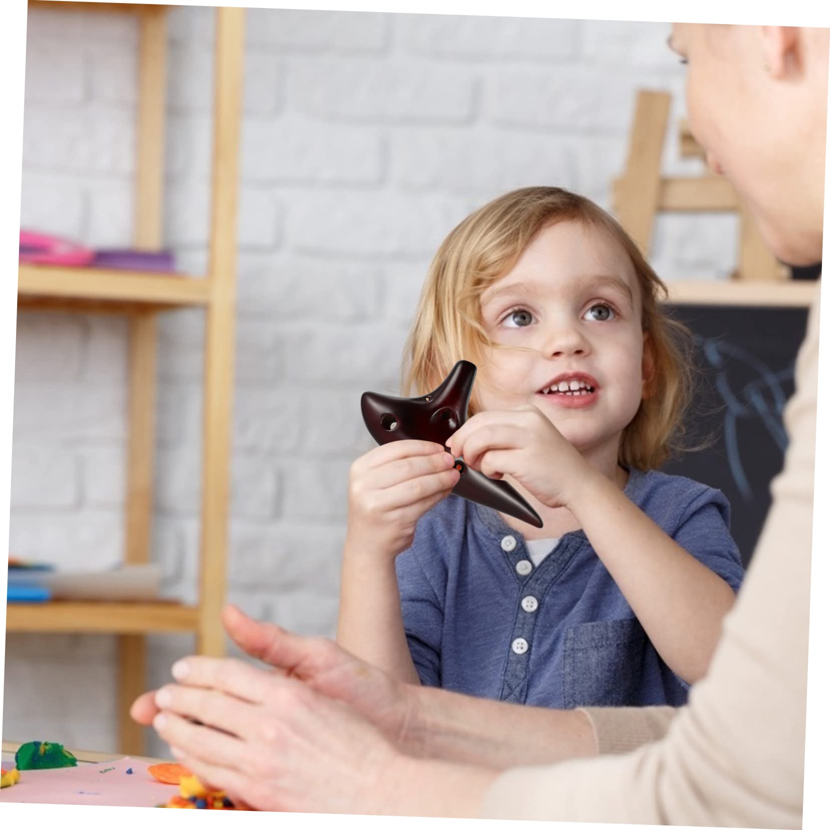 Yardwe 12 Hole Mini Ceramic Alto c Ocarina Lightweight Music Instrument for Adults Boys and Girls Red Brown