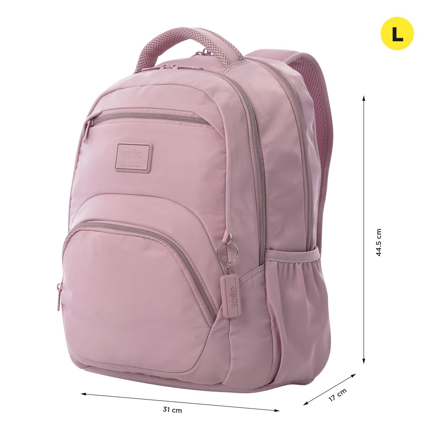TOTTO - Mochila para Ordenador Portátil 14 Pulgadas, Modelo Tracer 4, Mochila Eco-Friendly, 3 Compartimentos, Cremallera con Argolla para Candado, 2 Bolsillos para Botella, Color Keepsake Lilac