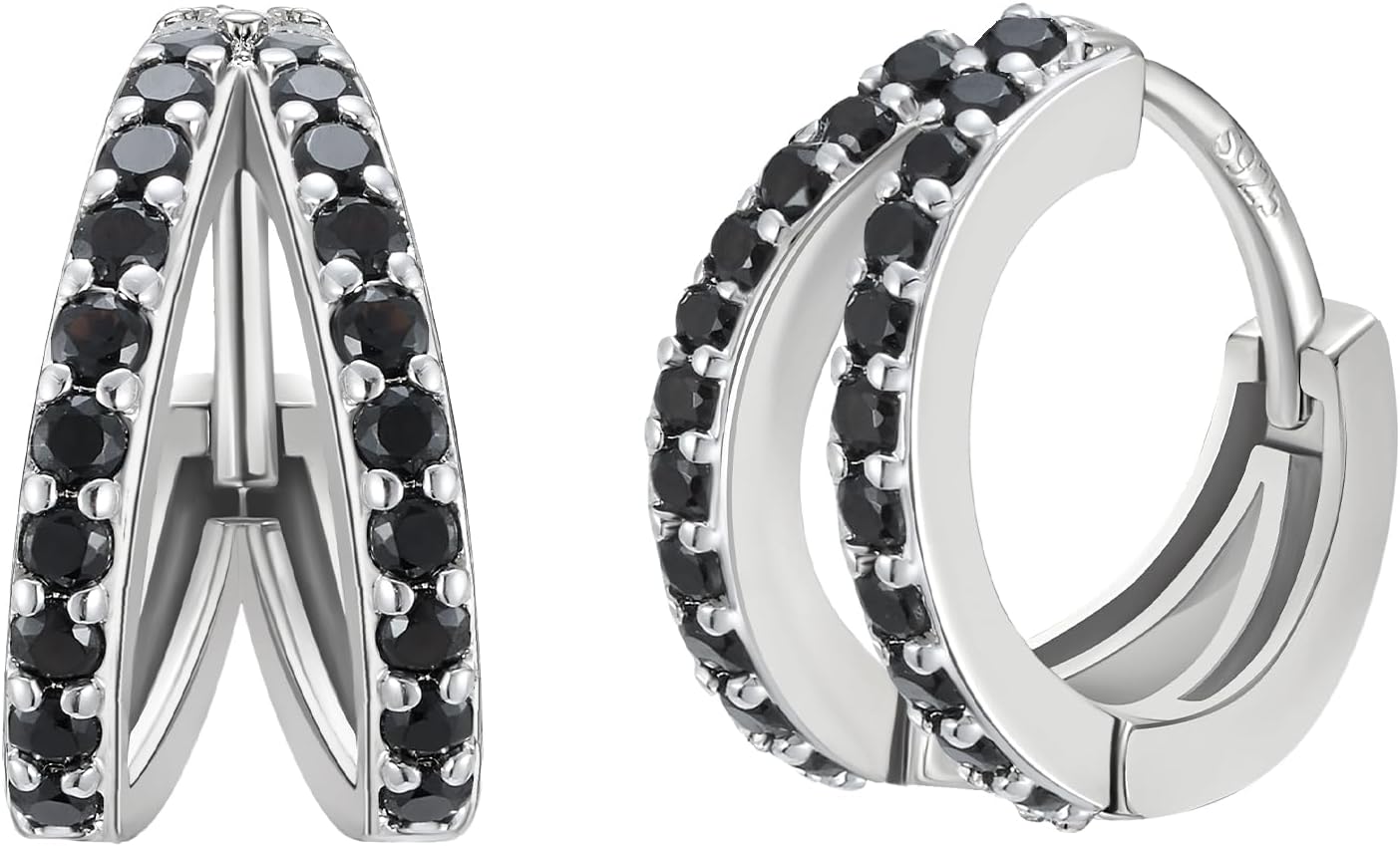 SWEETV 925 Sterling Silver Post Cubic Zirconia Hoop Earrings for Women, Womens Small Hoop Earrings Tiny Cartilage Huggie, 8mm for Adult