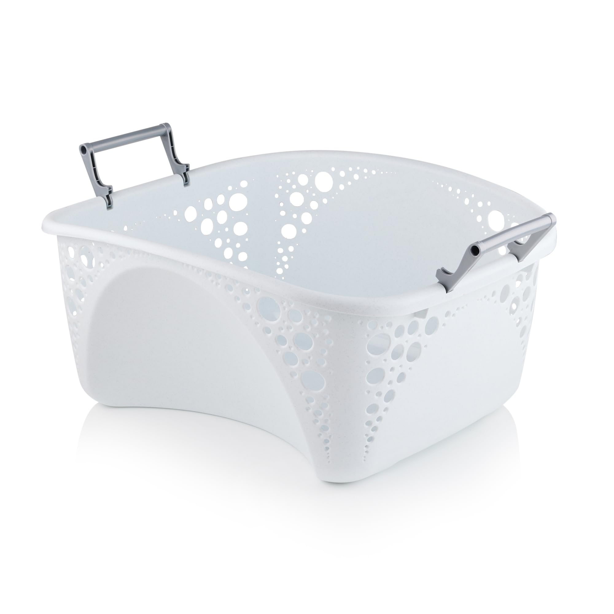 Minky Speckled White 40L Stackable Laundry Basket, Stackable Washing Basket, Sturdy Foldable Handles, Easy Carry Hip Fit, Multipurpose & Durable Laundry Baskets, Made In The Uk