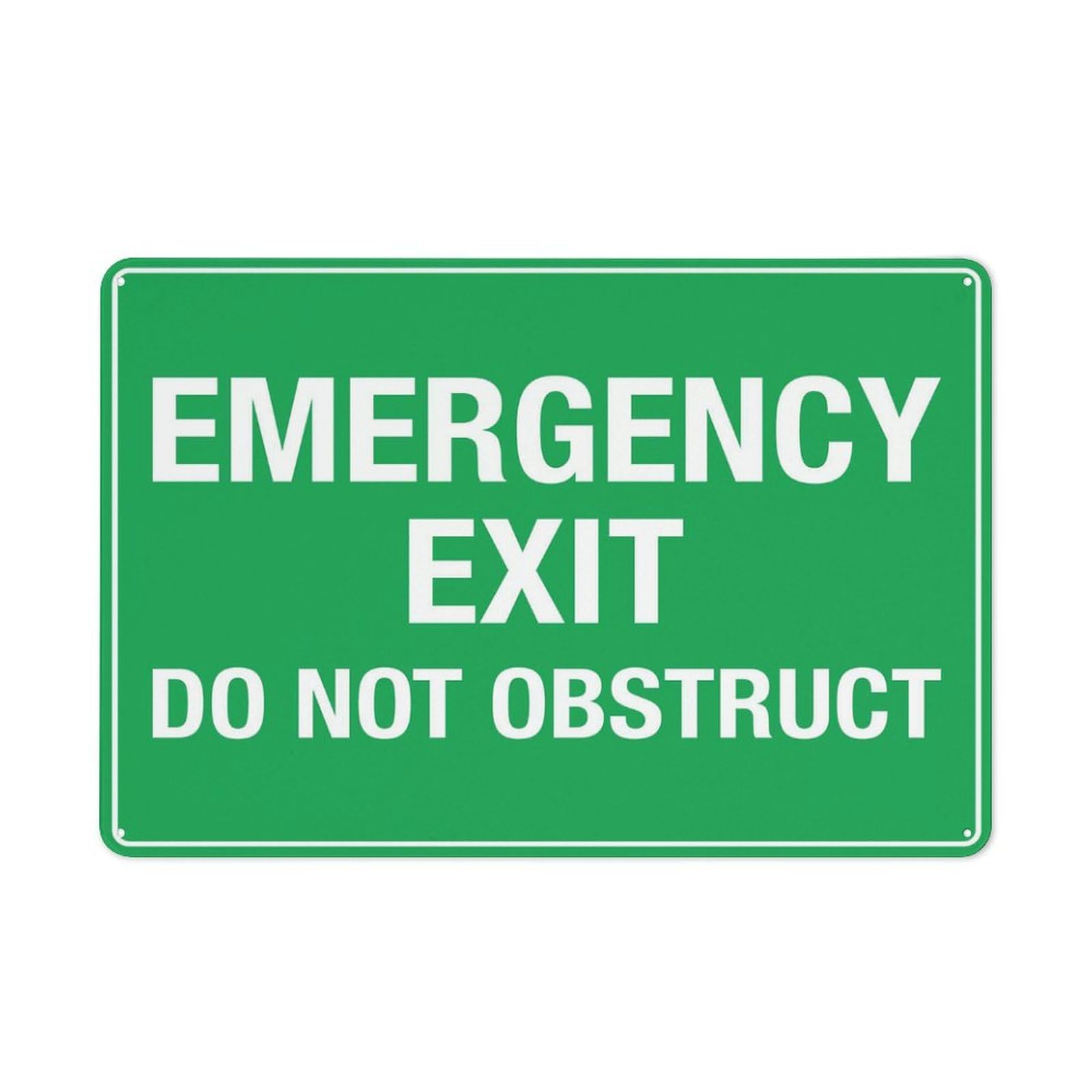Emergency Exit Do Not Obstruct Green Sign Warning Tin Sign Home Kitchen Farm Garden Garage Wall Decor 12X8Inch
