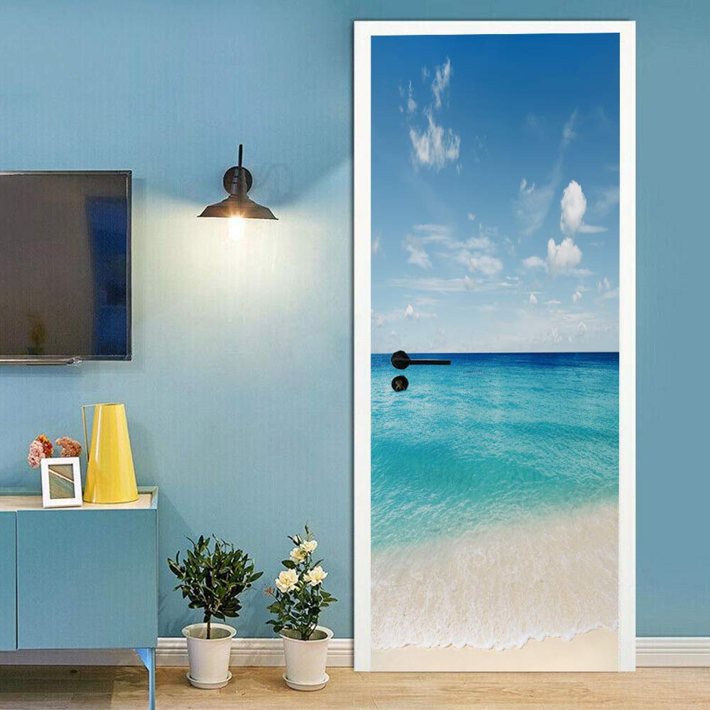 Sticker de porte trompe l'oeil premium effet plage décor mural immersif