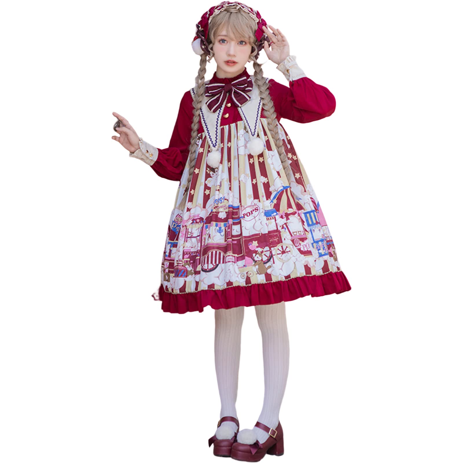 【d.Alice】ポップコーンOP ロリータ ワンピース レッド 長袖 ロリィタ