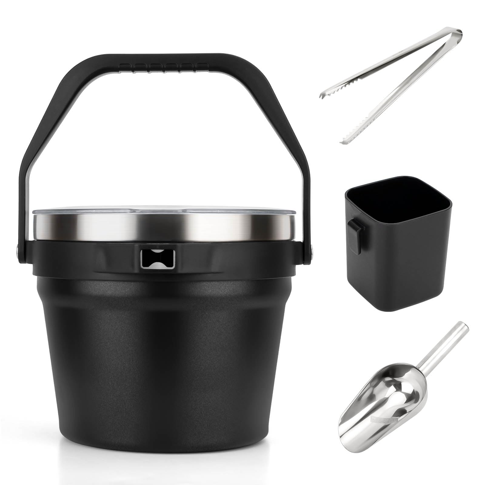 Cubo de hielo de acero inoxidable de 256 oz con tapa y cuchara para fiestas