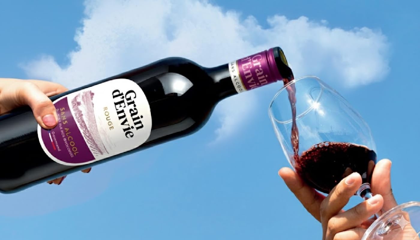 Grain D'Envie - Fruités Merlot Rouge - Sans Alcool Moins De 0.5% Vol - Lot de 6 bouteilles x 75 cl