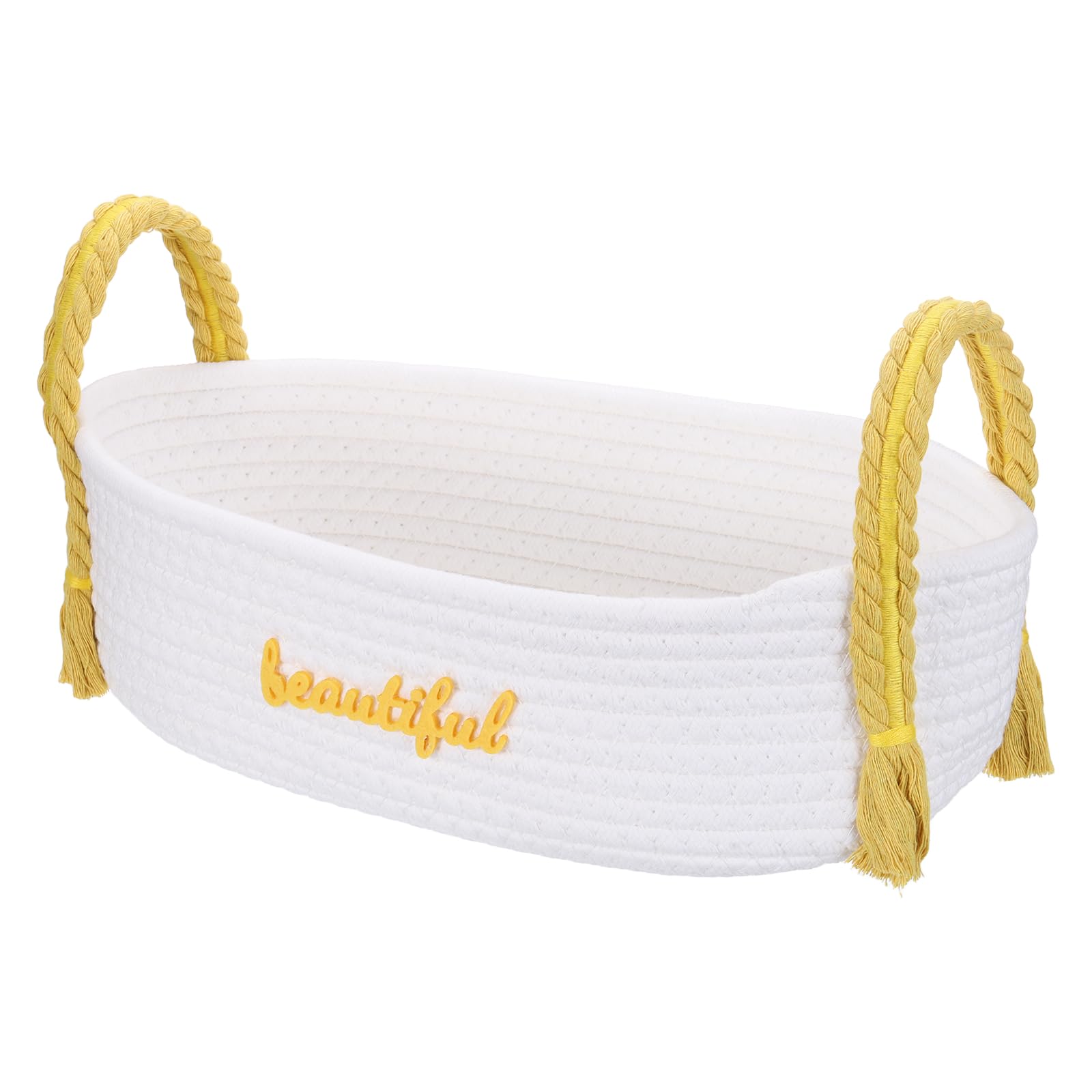 Panier en corde tissée haut de gamme rectangulaire blanc et jaune