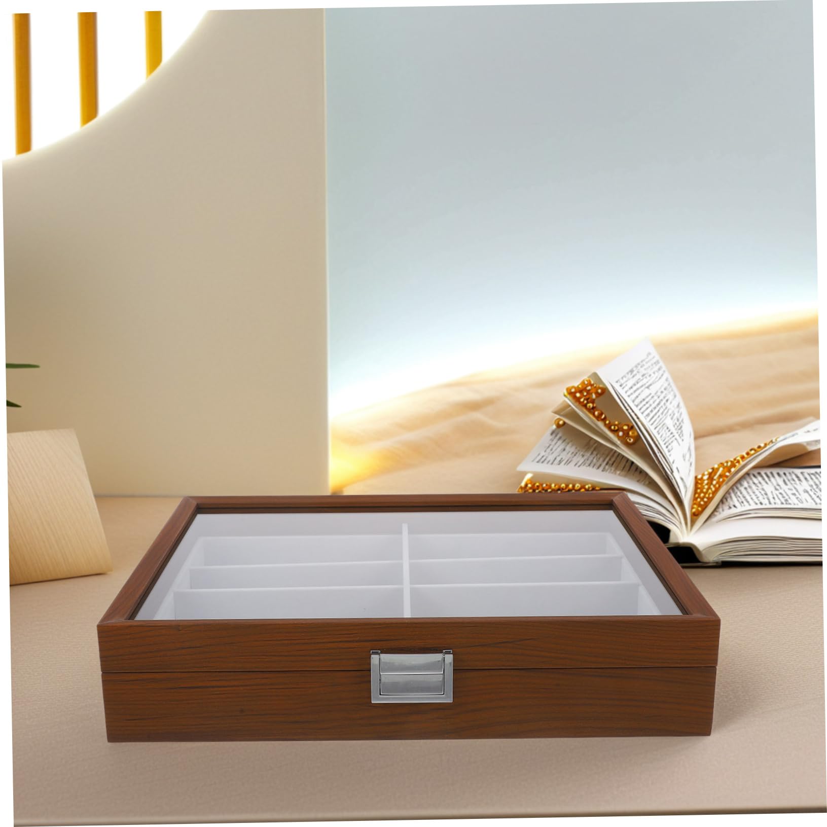 OUNONA Luksusowy Organizer Na Okulary Drewniane Etui Na Okulary Przeciwsłoneczne Z 8 Przegródkami Etui Na Okulary