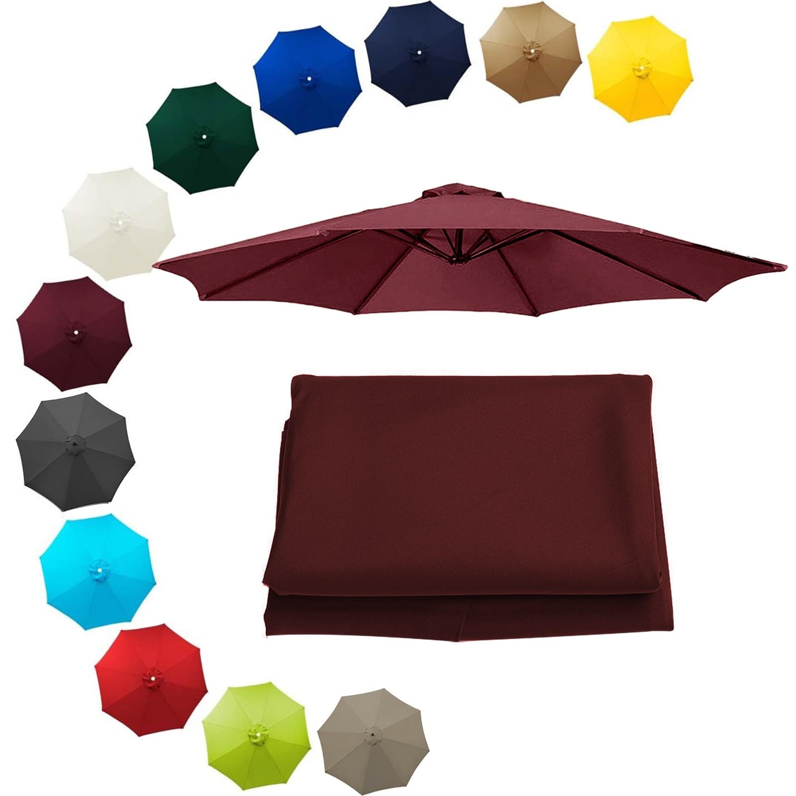 200cm 230cm 250cm 270cm 300cm 350cm/6ribs 8 Ribs Replacement Parasol Fabric Cover, Sun Umbrella Replacement Cloth, Garden Parasol Canopy Cover(Wine red,8.2ft(250cm)/6 arms)