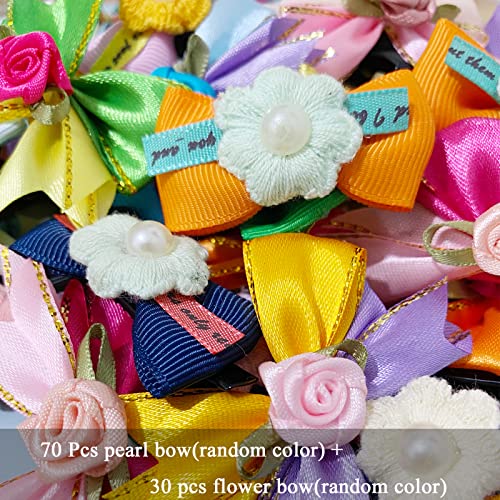 Ivia Pet 100 Pcs Dog Hair Bows, 50 Pairs Metal Clip Dog Bowknot With Pearls & Flowers For Groomer Boy Girl Yorkie Puppies Small Dogs Cats Pets Topknot Matching Hair Grooming Accessories(Random Color) #TOP2