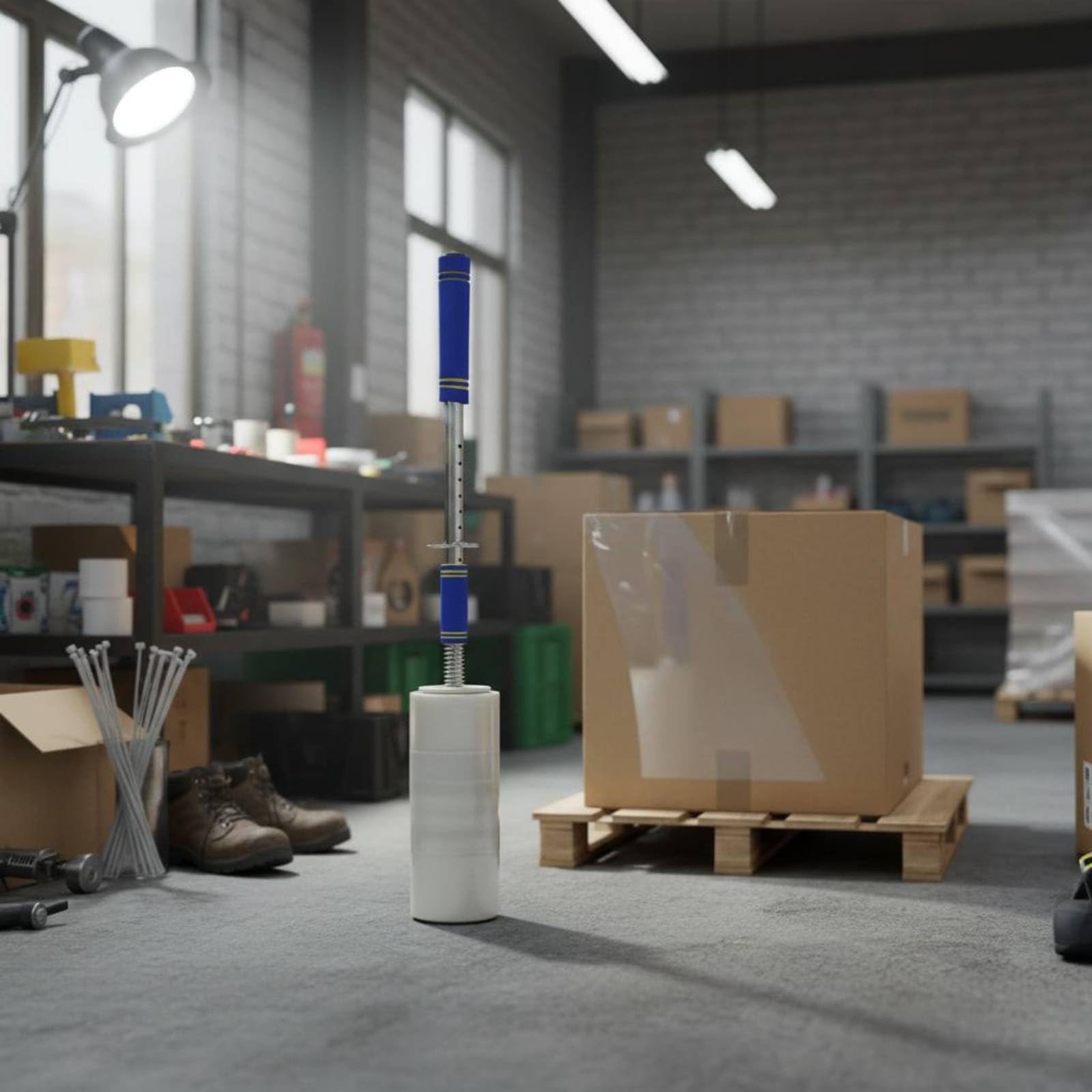Langstiel Stretchfolie Spender, Stretchfolie Verpackungsmaschine | Verstellbare Länge, für Rollen von 15-50 cm Breite, Rollen 3,8, 5, 7,6 cm für Lager, Logistik, Versandverpackung in Fabriken