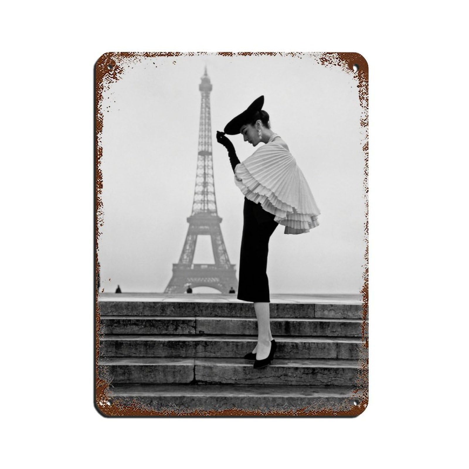 Eiffel Tower, Vintage Paris Poster Tin Sign Vintage Metal Pub Club Cafe Bar Home Wall Art Decoration Poster Retro 12x16inch(30x40cm)