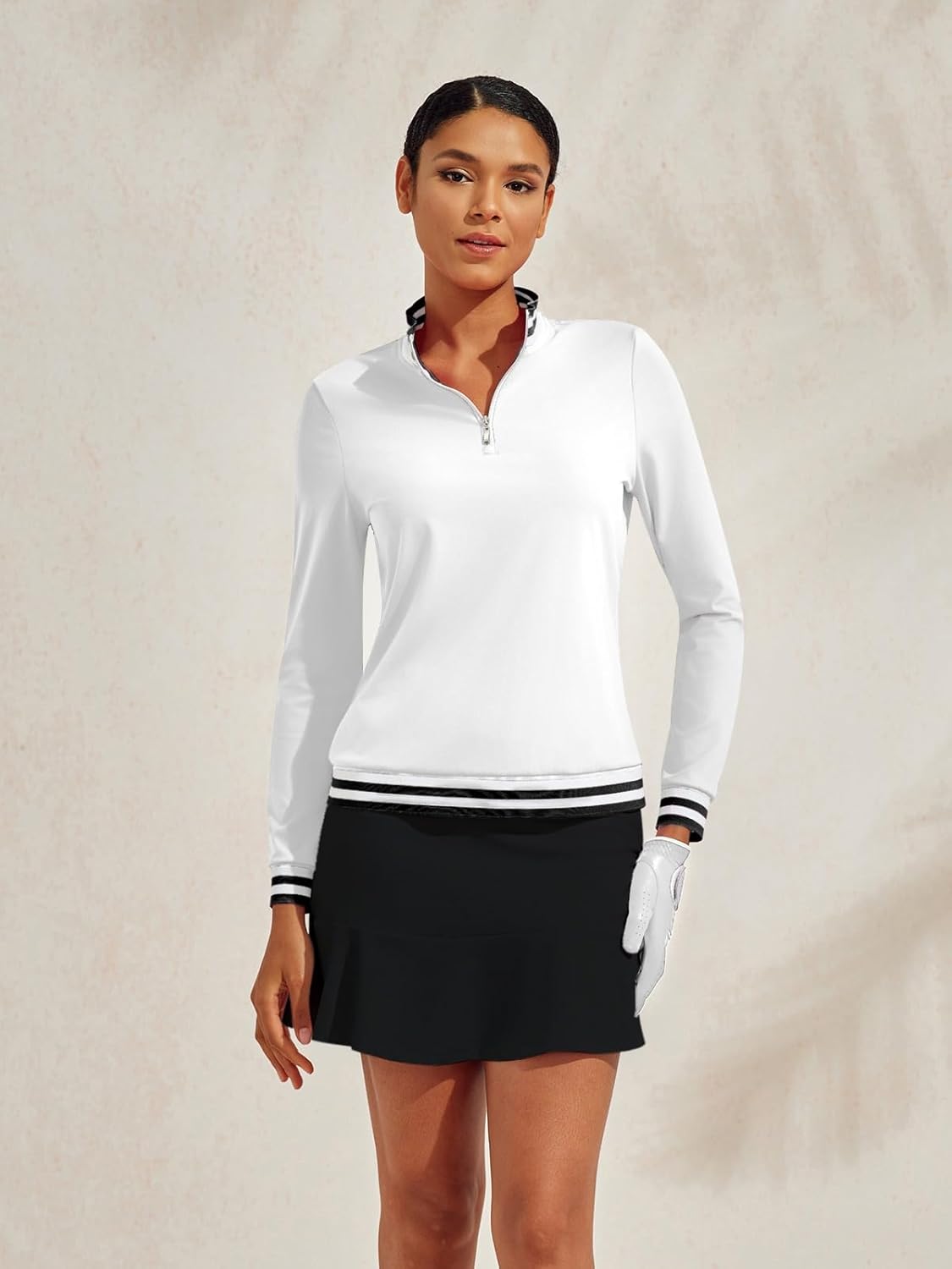 ACEGOLFS Womens Golf Polo Shirts Solid Long Sleeve Quarter Zip Pullover Shirt for Women UPF 50+ Rash Guard Ladies Workout Top
