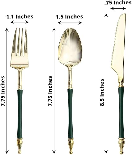 Miniatura 3 de Efavormart - Juego de 24 utensilios de plástico europeo con purpurina doradaesmeralda cazadora con mango de columna romana, tenedor desechable,