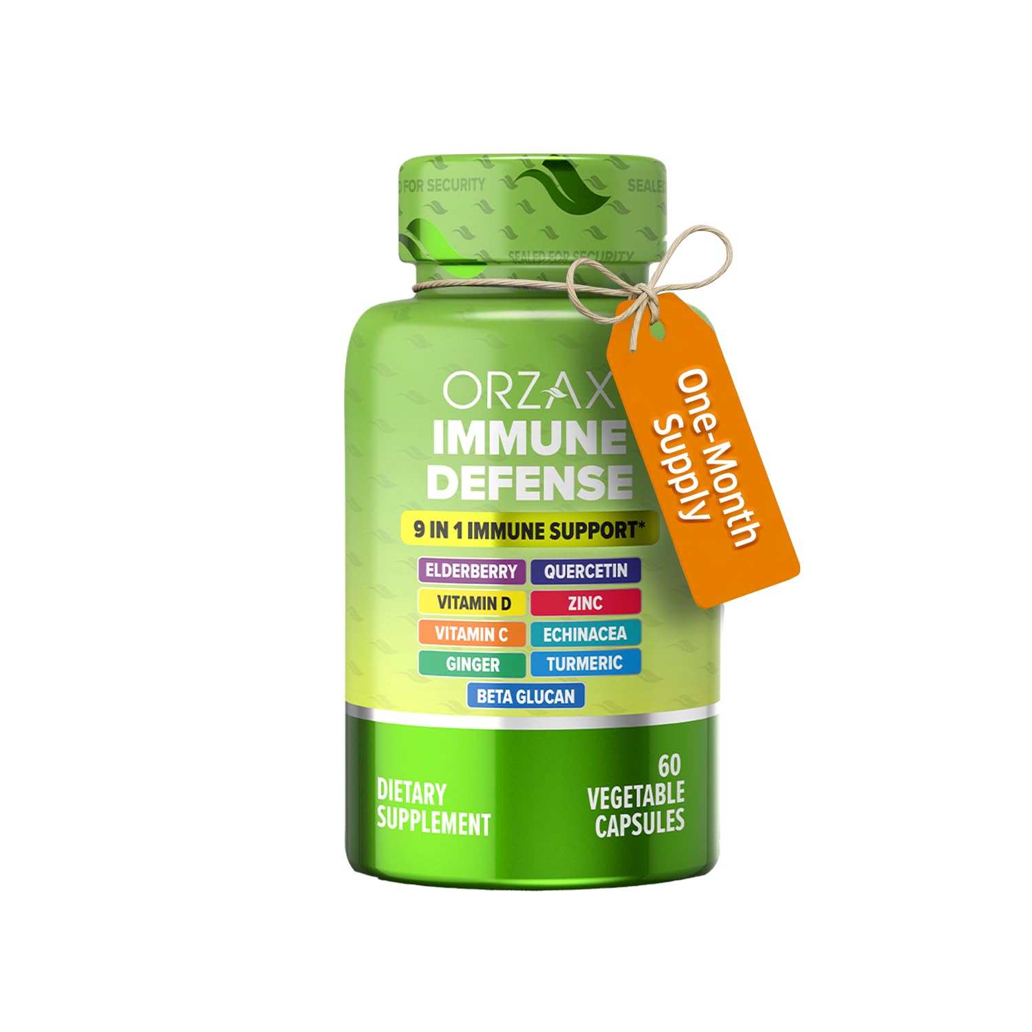 ORZAX 9 in 1 Immune Defense Supplement High Strength Vitamin C & D with Zinc, Quercetin, Turmeric & Ginger, Echinacea Capsules - Herbal Defense for Immune System Support - 60 Veg Capsules