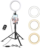 UBeesize Selfie Ring Light with Tripod Stand & Cell Phone Holder for Live Stream/Makeup, Mini Led Camera Ringlight for...