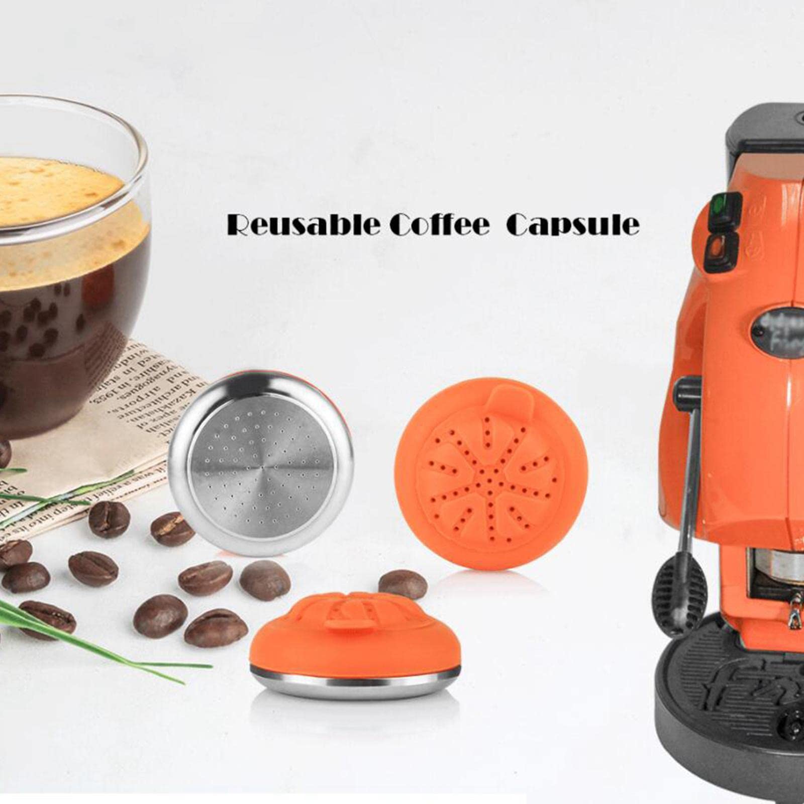 Filtros de Café Reutilizables de Acero Inoxidable de 420 Mm, Cápsulas Recargables con Cuchara Y Cepillo de Limpieza.