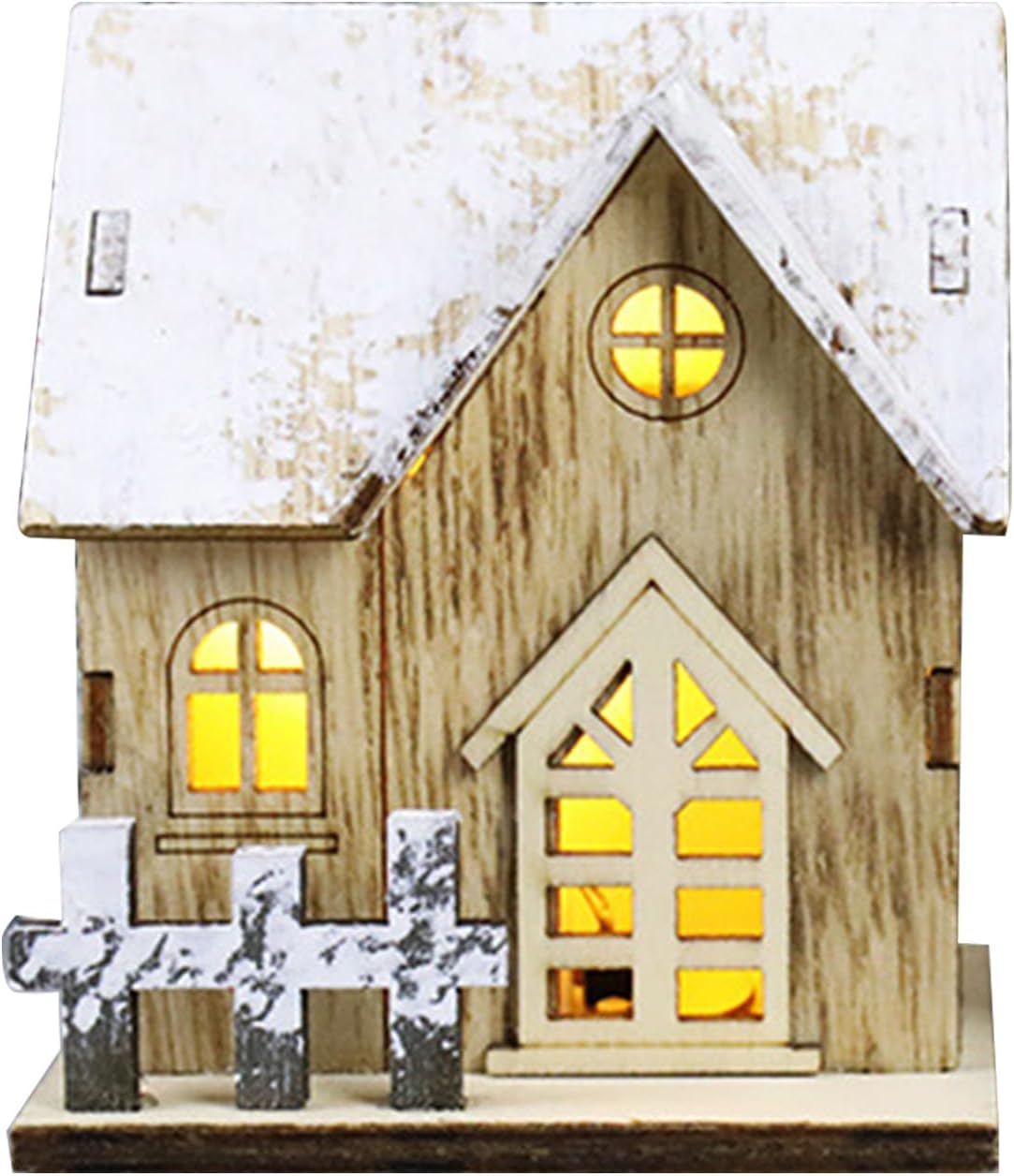 ljhnba Christmas Wood Decor House LED Light Desktop Ornament Festive Atmospheres Enhancer for Home Offices and Store Decor