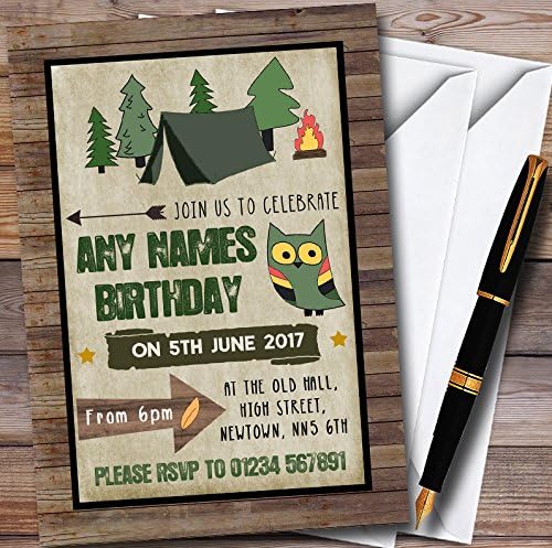 Wood Background Camping Personalized Childrens Party Invitations