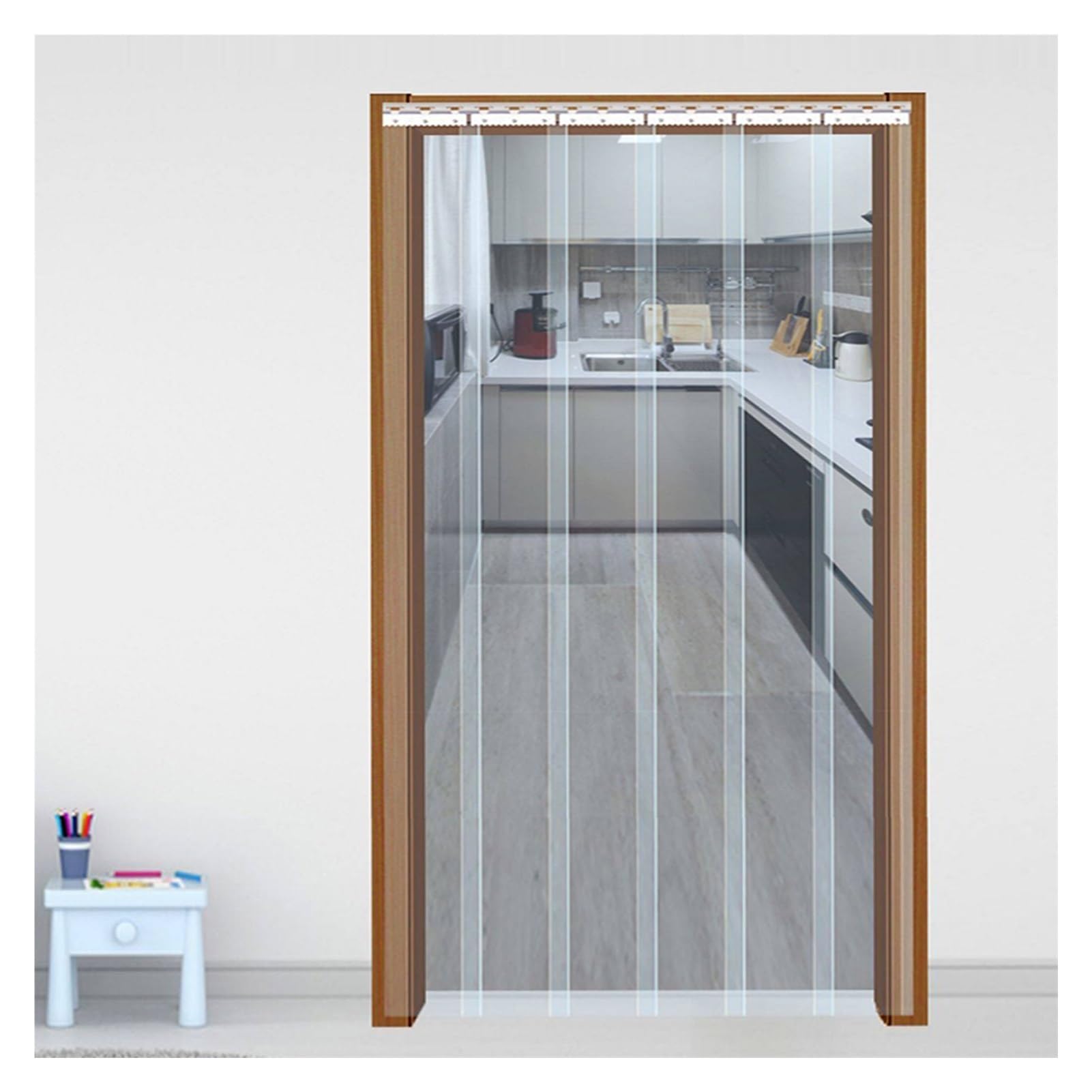Rideaux à Lanières en PVC Ouverture et Fermeture en Douceur Rideau Porte Fenetre Plastiques Bande de Lamelle Cuisine D'entrepôt(120x230cm/47.24x90.55in)