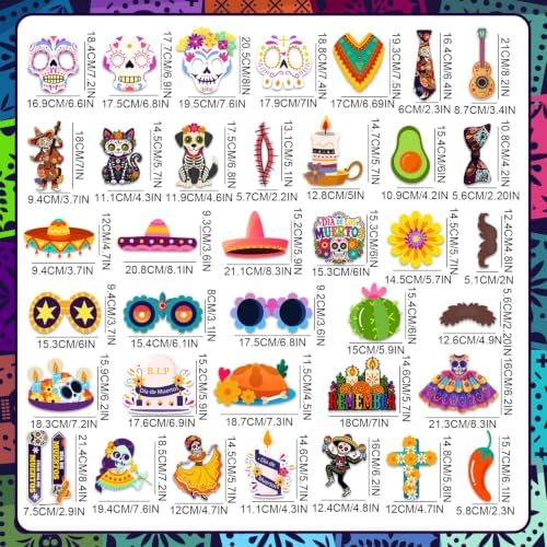 38pcs Day of The Dead Photo Props for Dia De Los Muertos Decorations — 사진 3