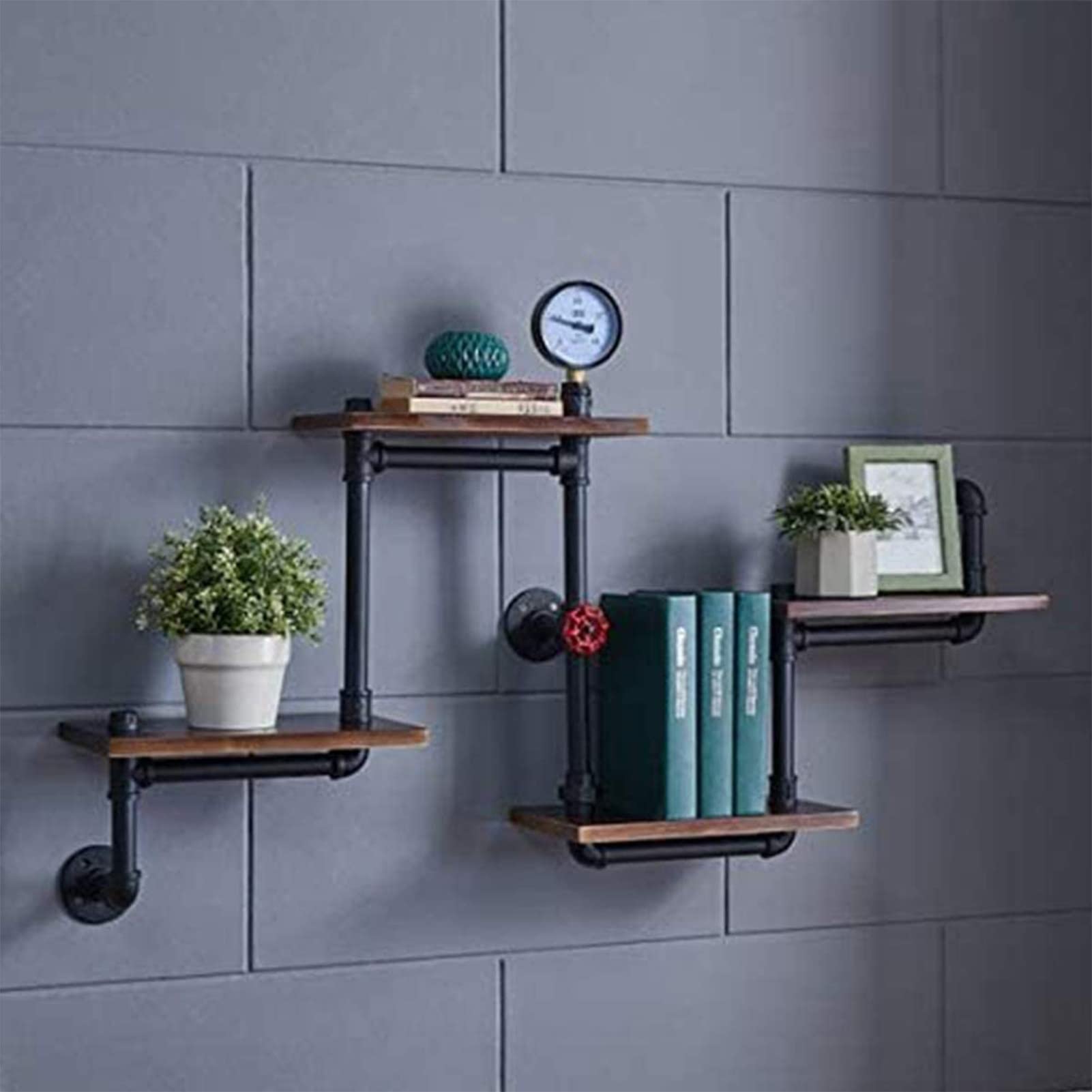 Estantes flotantes rústicos Estante almacenamiento montado en la pared, bastidores decorativos tuberías industriales, para dormitorio, sala de estar, cocina, pasillo, oficina, unidad almacenamiento