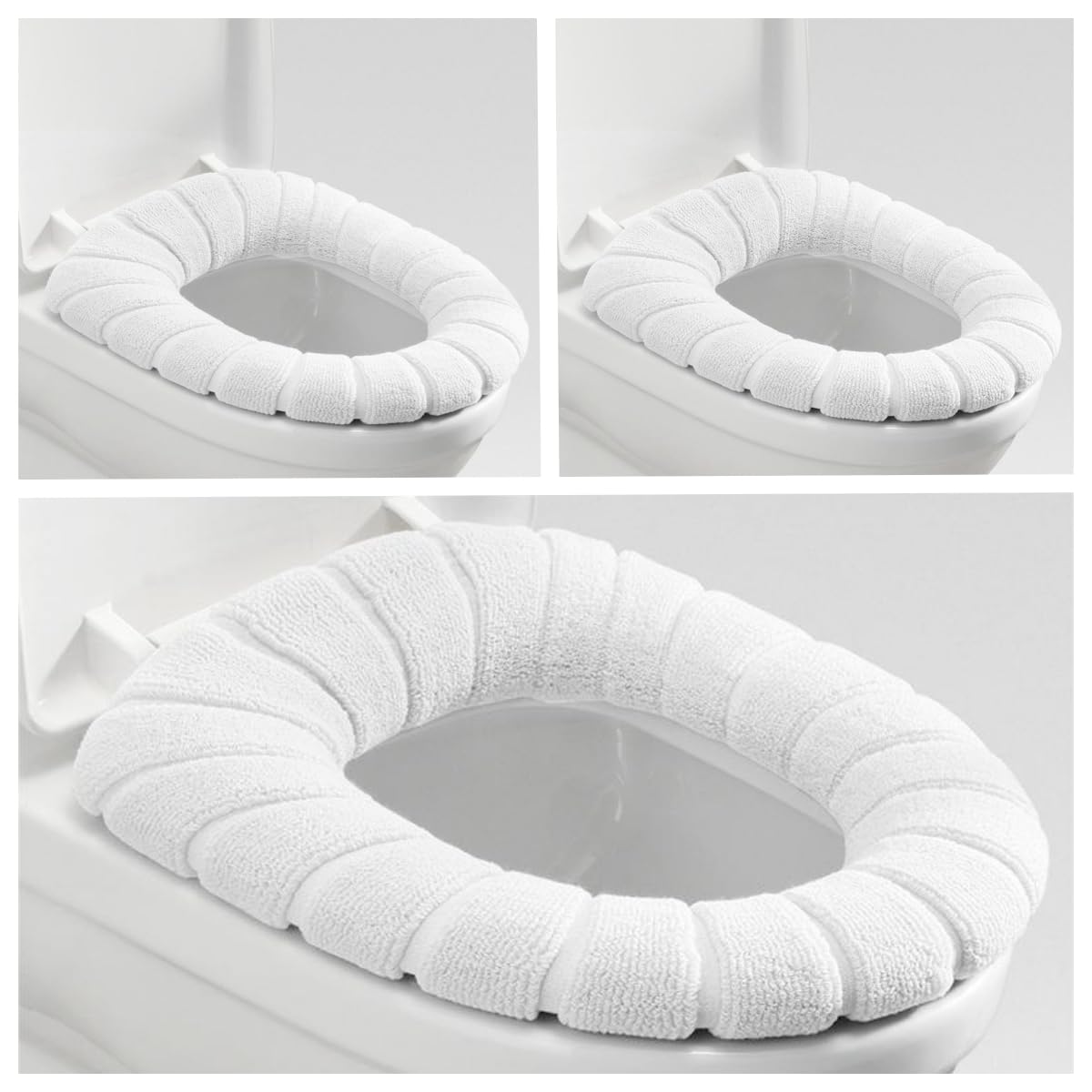3 Stück WC-Sitzbezug, Antibakteriell,Warm und Weich, Waschbar,Stretch, WC-Sitzbezug-Kissen,Toilettensitzbezug,Toilettensitzkissen (Weiß)