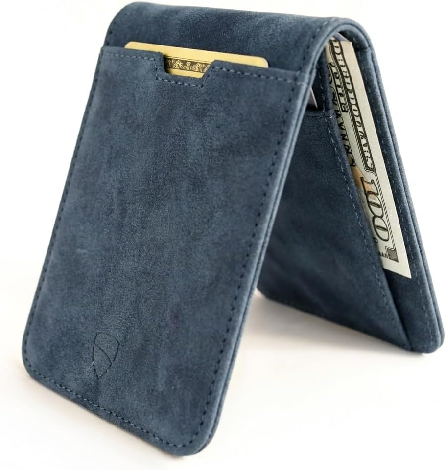 Vaultskin MANHATTAN Slim RFID Blocking Bifold Leather Wallet for Men - Menโs Leather Wallet, Front Pocket Minimalist Card Holder, Holds 9 Cards and Cash, Premium Italian Leather (Midnight Teal)