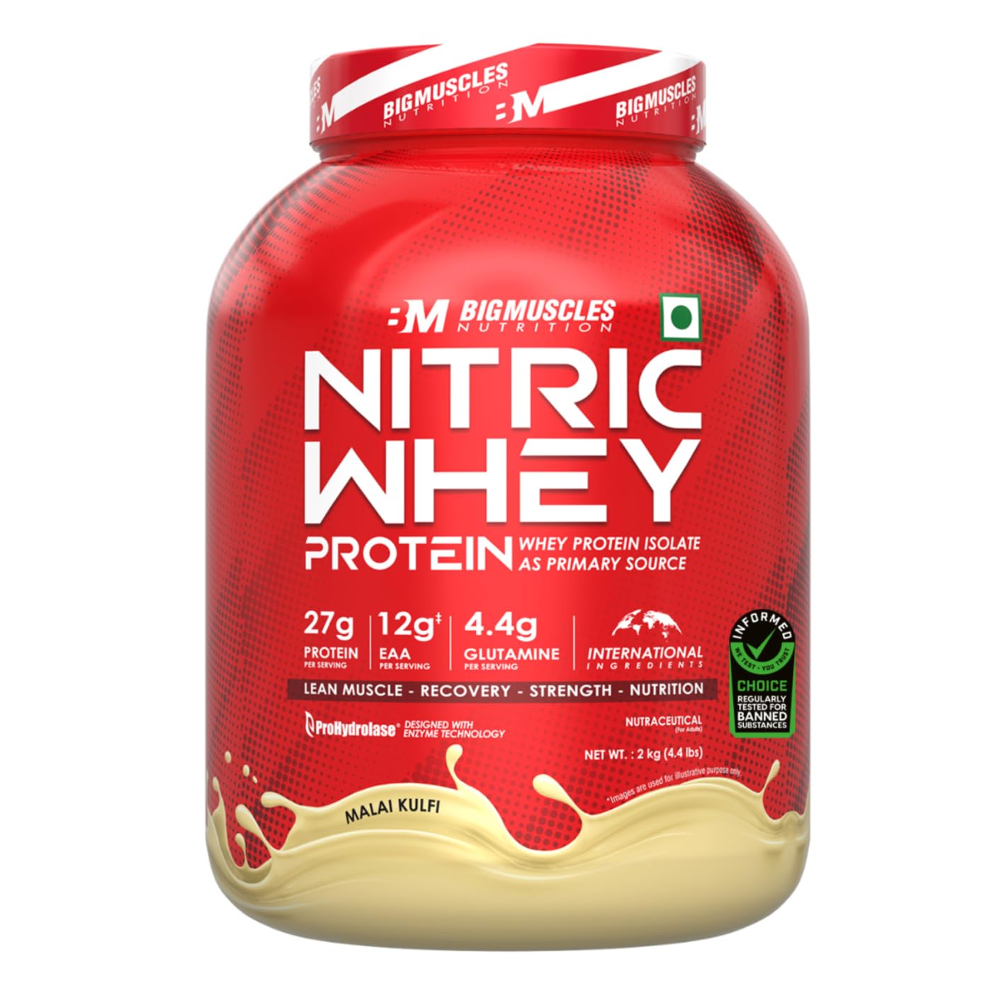 Bigmuscles Nutrition Nitric Whey protein | 27g Isolate Whey Protein | Informed Choice UK Certified ProHydrolase Enzyme Tech. for Faster Absorption & Lean Muscle Growth | Malai Kulfi | 2Kg