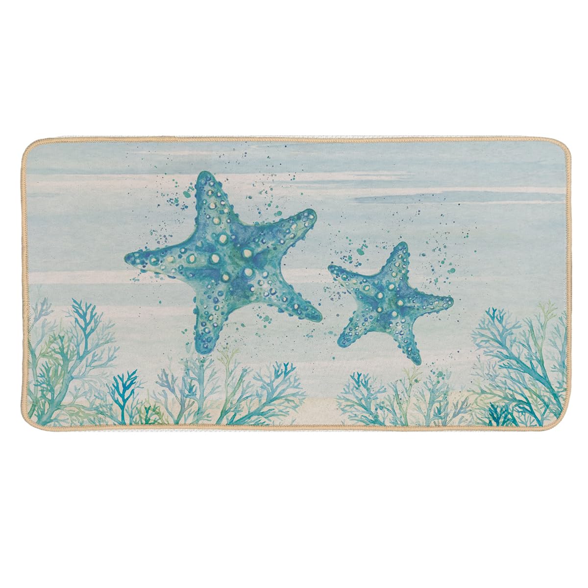 EXUQO Starfish Door Mat,Ocean Animals Blue Marine Floor Mat Indoor Entrance for Coastal Home Living Room Bedroom Porch,30x16 Inch