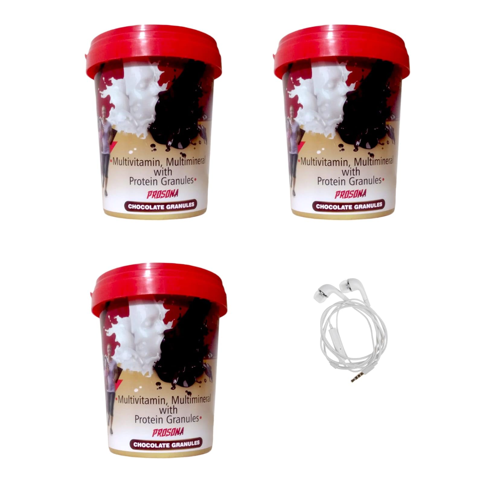 prosona protein granules muulty vitamines multyminerals choacklate granules 200g pack of 3 with earphone