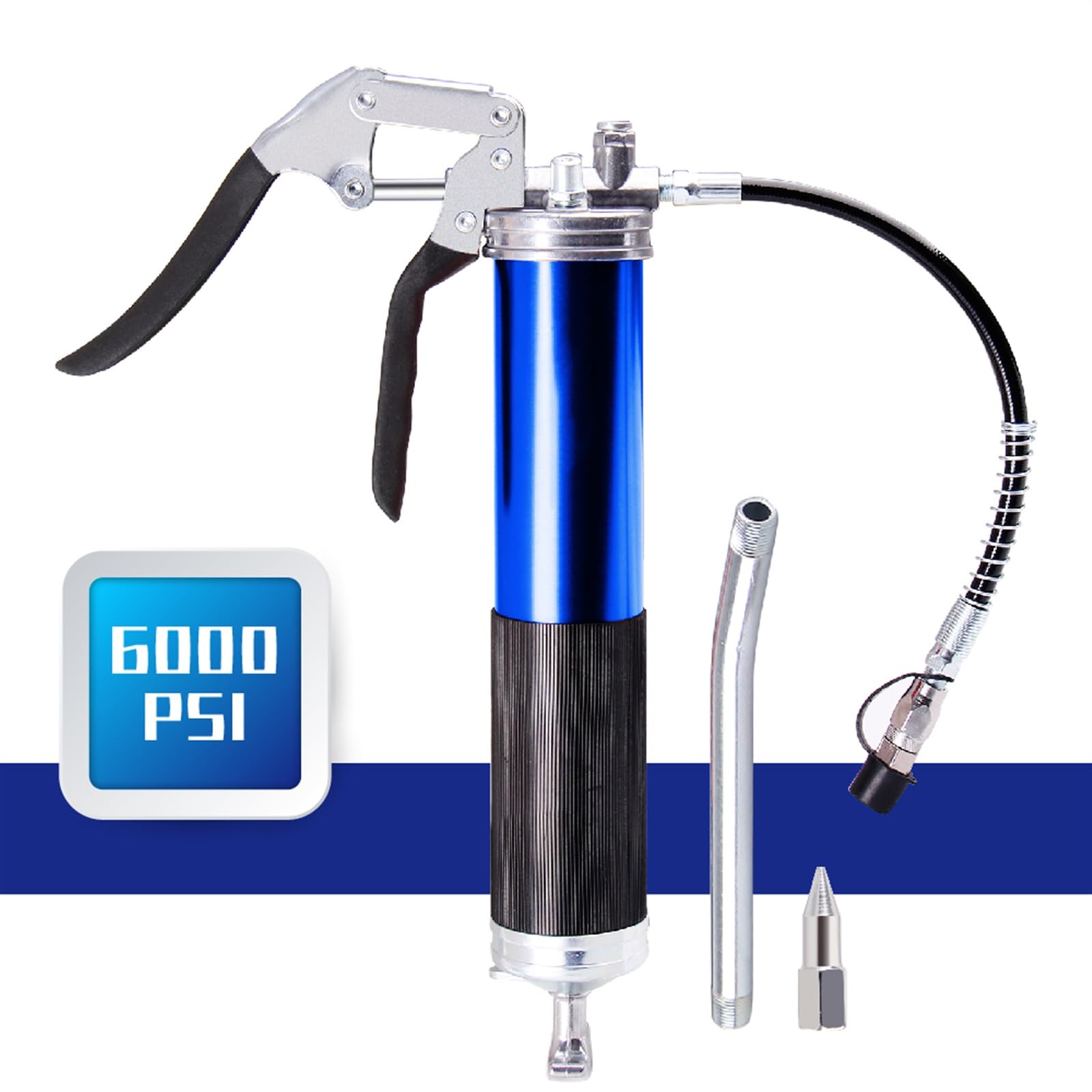 Łącznik do smarownicy Złącze pistoletu smarowego Smarownica z uchwytem pistoletowym o dużej wytrzymałości, 400 cm3, 6000 PSI. 12-calowy elastyczny wąż i 6-calowe sztywne przedłużenie