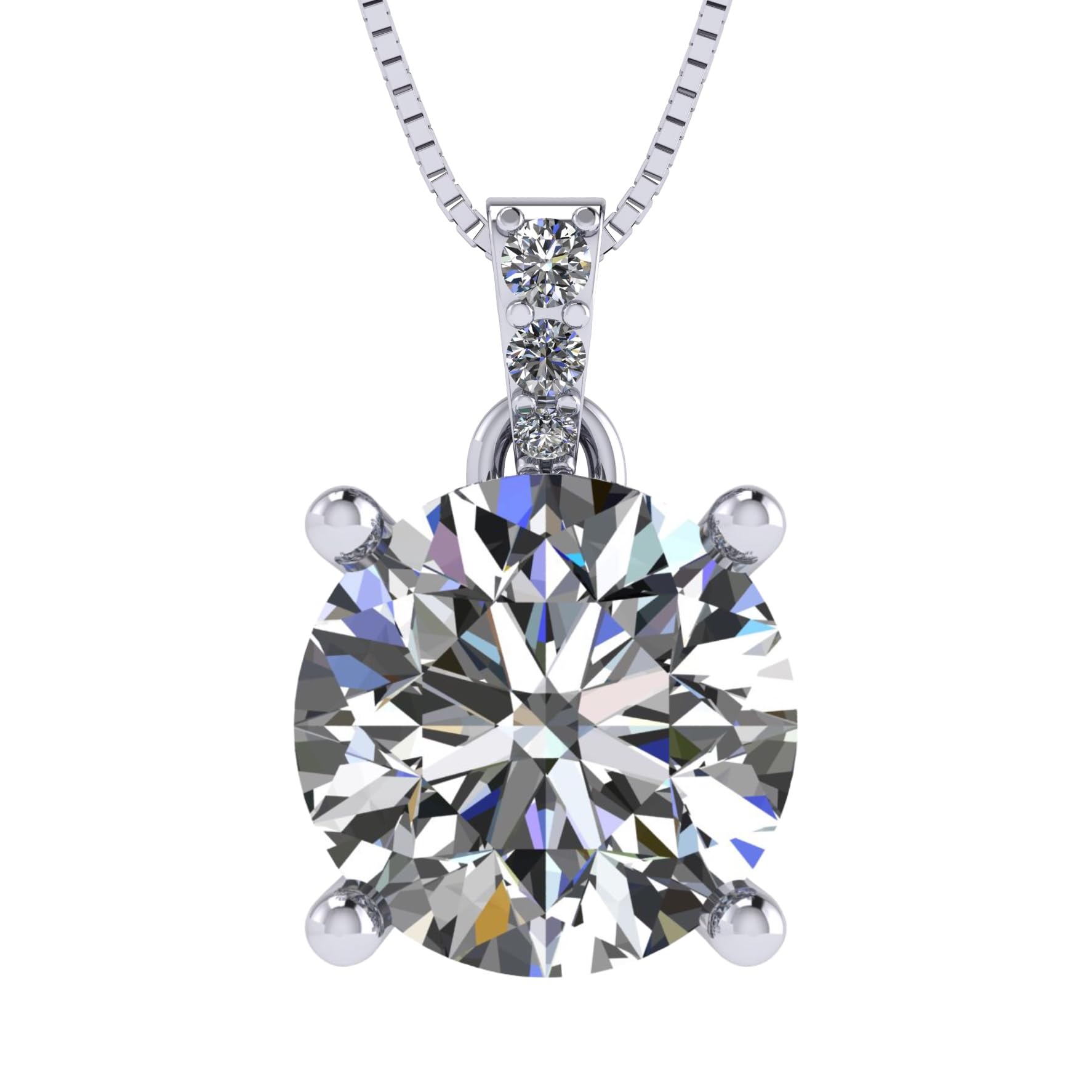 4 Prong Round Solitaire Simulated Diamond Necklace in Solid Sterling Silver with Pure Brilliance Zirconia