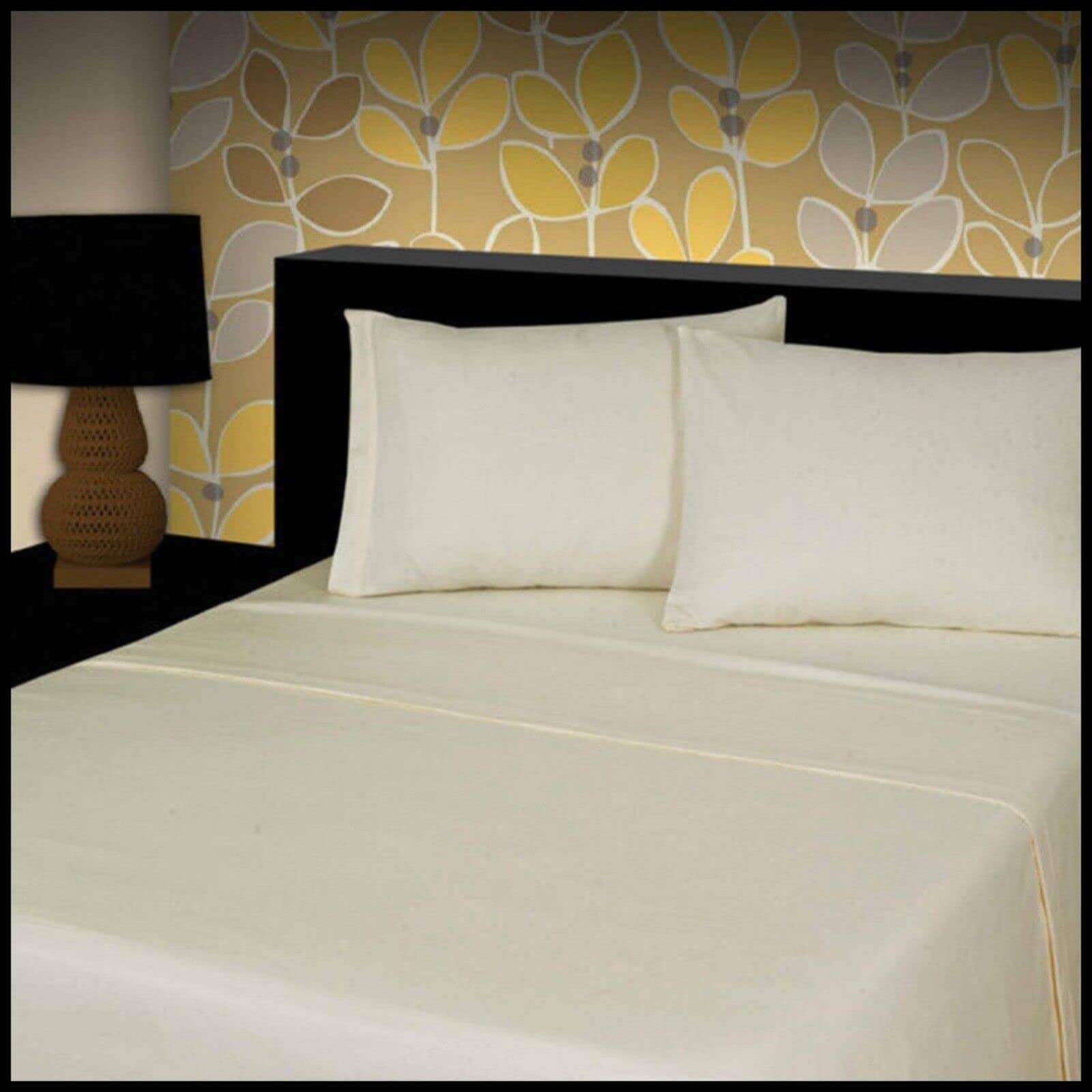 100% Brushed Cotton 4 Piece Flannel Sheet Set,Flat Sheet, Fitted Sheet with 2 Pillowcases, Brushed For Extra Softness, Warm,Easy Care Thermal Flannelette Sheet set (Cream, Double)