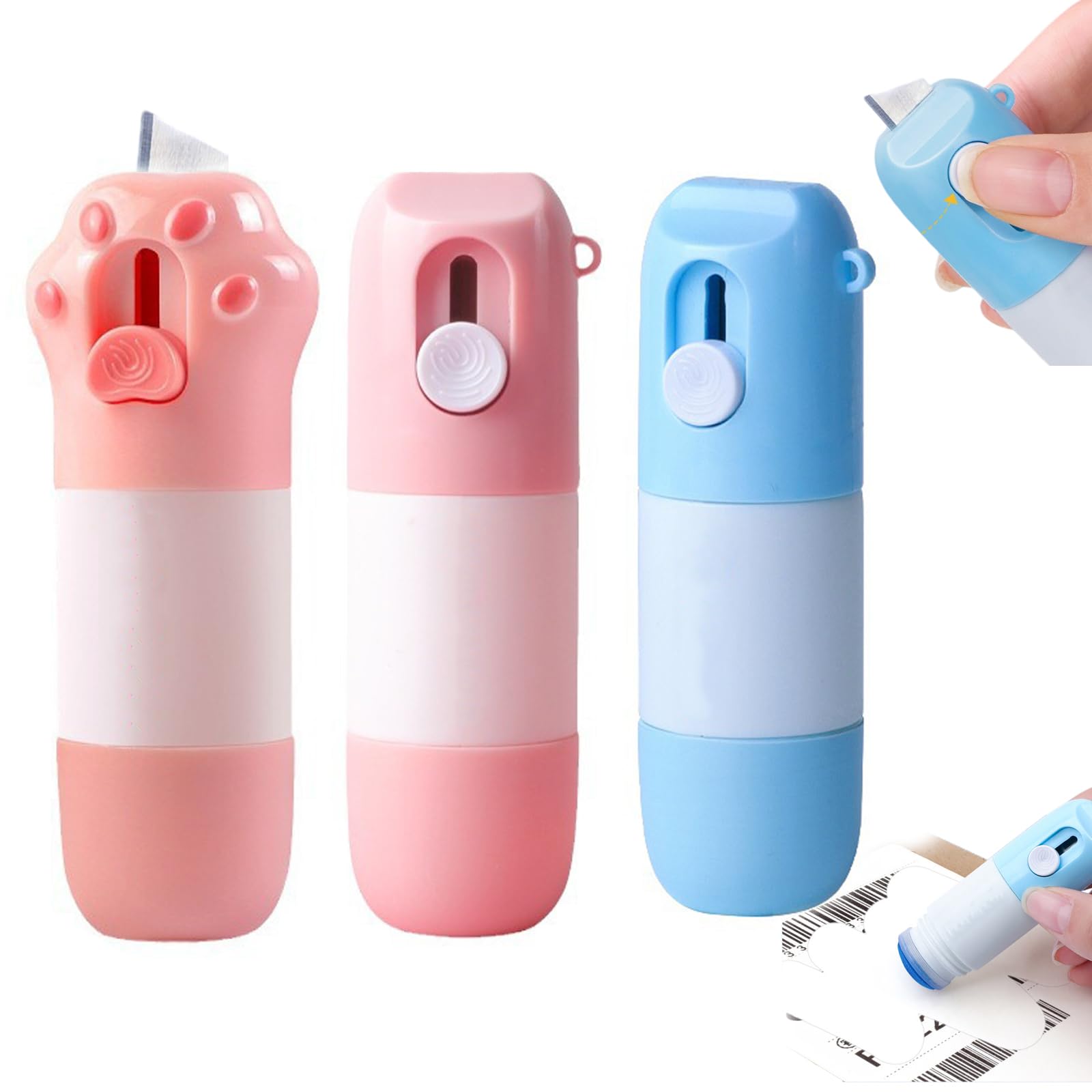 GUUTHQOR 2-in-1 Box Cutter & Thermal Paper Eraser,water-based Thermal Paper Eraser Pen with Unboxing Cutter,Privacy Cover Fluid for Labels, Packages, Shipping Addresses (3pcs mixed color)