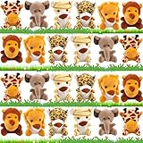 Haconba 24 Pieces Mini Safari Stuffed Animals Toys Small Jungle Plush Animal Toy Set for Safari Jungle Zoo Themed Parties Baby Shower Birthday Children's Day Gift