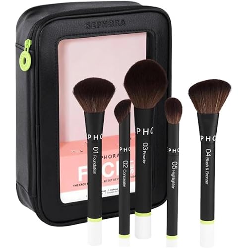 Sephora Favorites Face Set The Face Brush Set - 5 Makeup Brushes and 1 Makeup Bag