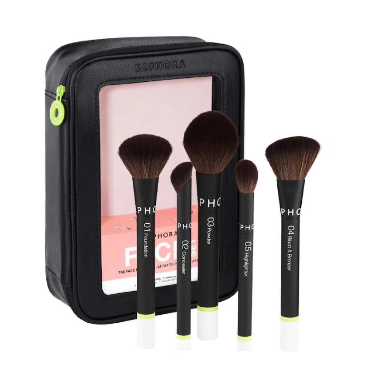 Sephora Set di pennelli per il viso, 5 pennelli da trucco e 1 borsa per il trucco