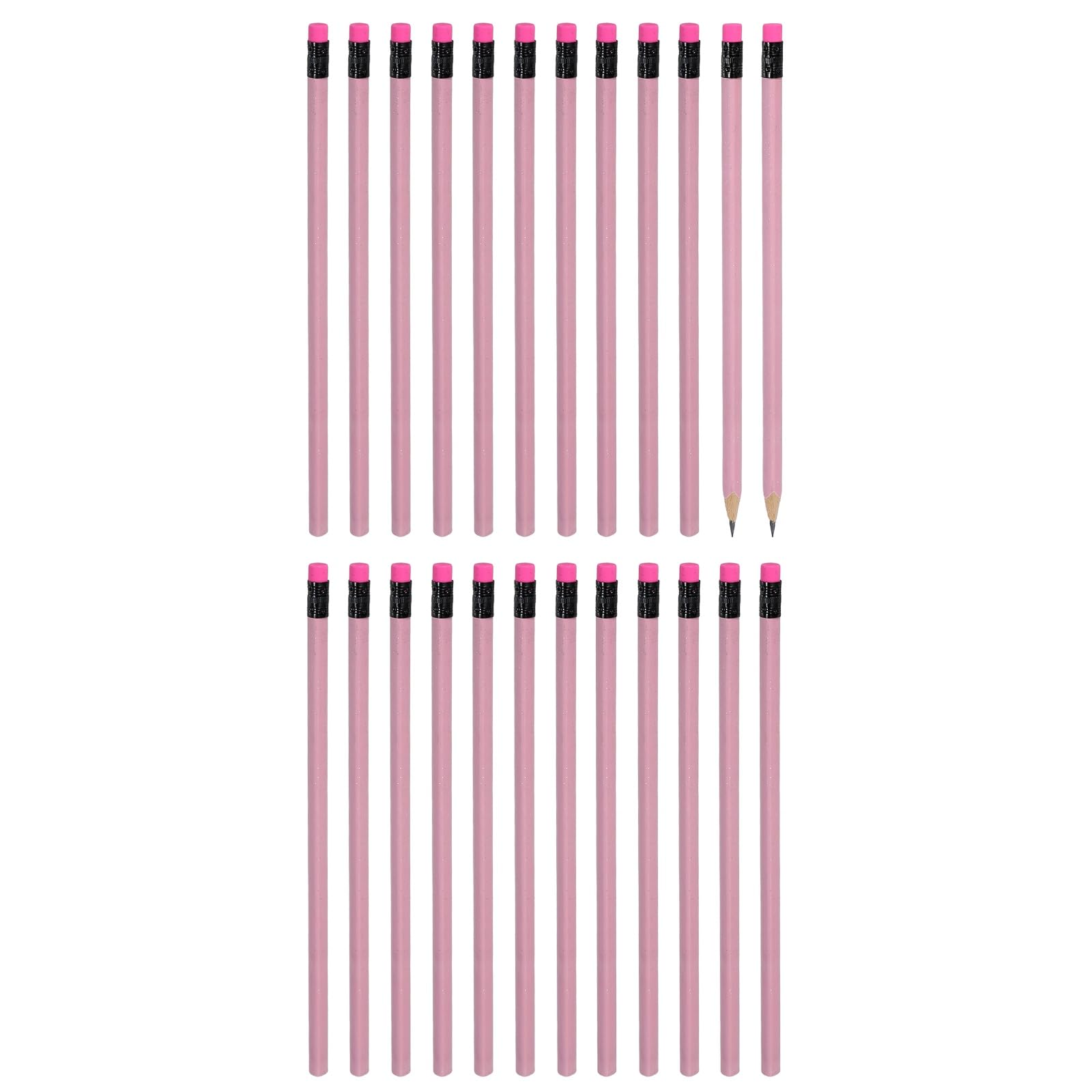 PATIKIL Triangle Wooden Pencils Bulk, 24 Pack HB Graphite Pencils with Eraser for Office Supplies, Engineering Marking Writing Art Drawing Supplies, Purple-Pink