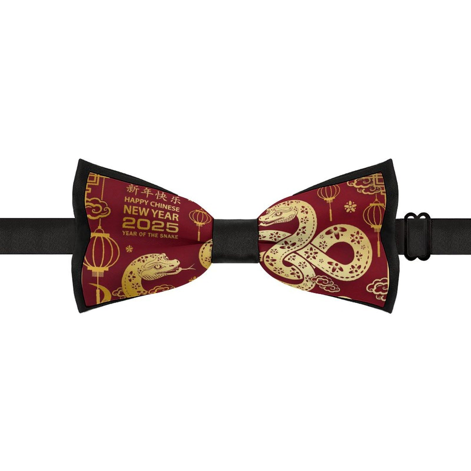 GoasNei Year Of The Snake 2025 Happy Chinese New Year 2025 Bow Tie for Men Adjustable Necktie Funny Tie Neck Ties for Weddings Party