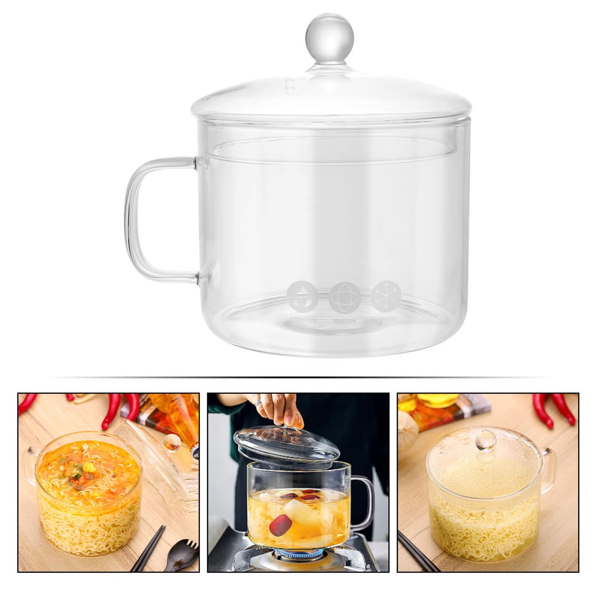 Transparenter Kochtopf aus Glas mit Deckel Hohe Hitzebeständigkeit Gleichmäßige Wärmeleitung für Babybrei und Gemüse Geeignet für Küche und Outdoor