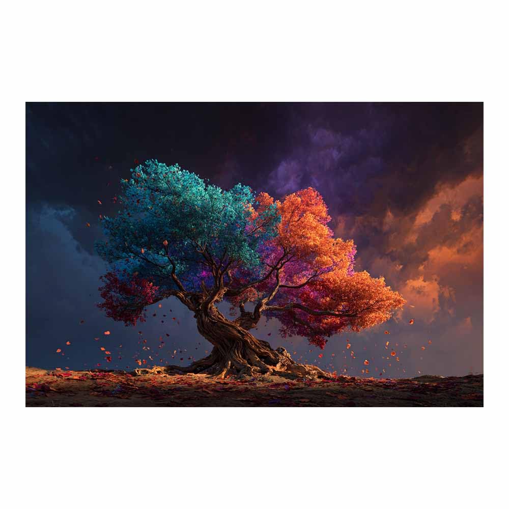 DMZPKZB Tree Of Life Large Wall Art Sunset Red Leaf Tree Colorful Canvas Art Prints,Abstract Painting,Scenery Wall Decor,For Gallery,Bedroom,Living Room And Hotel(Multicolor)-70x100cm Unframed